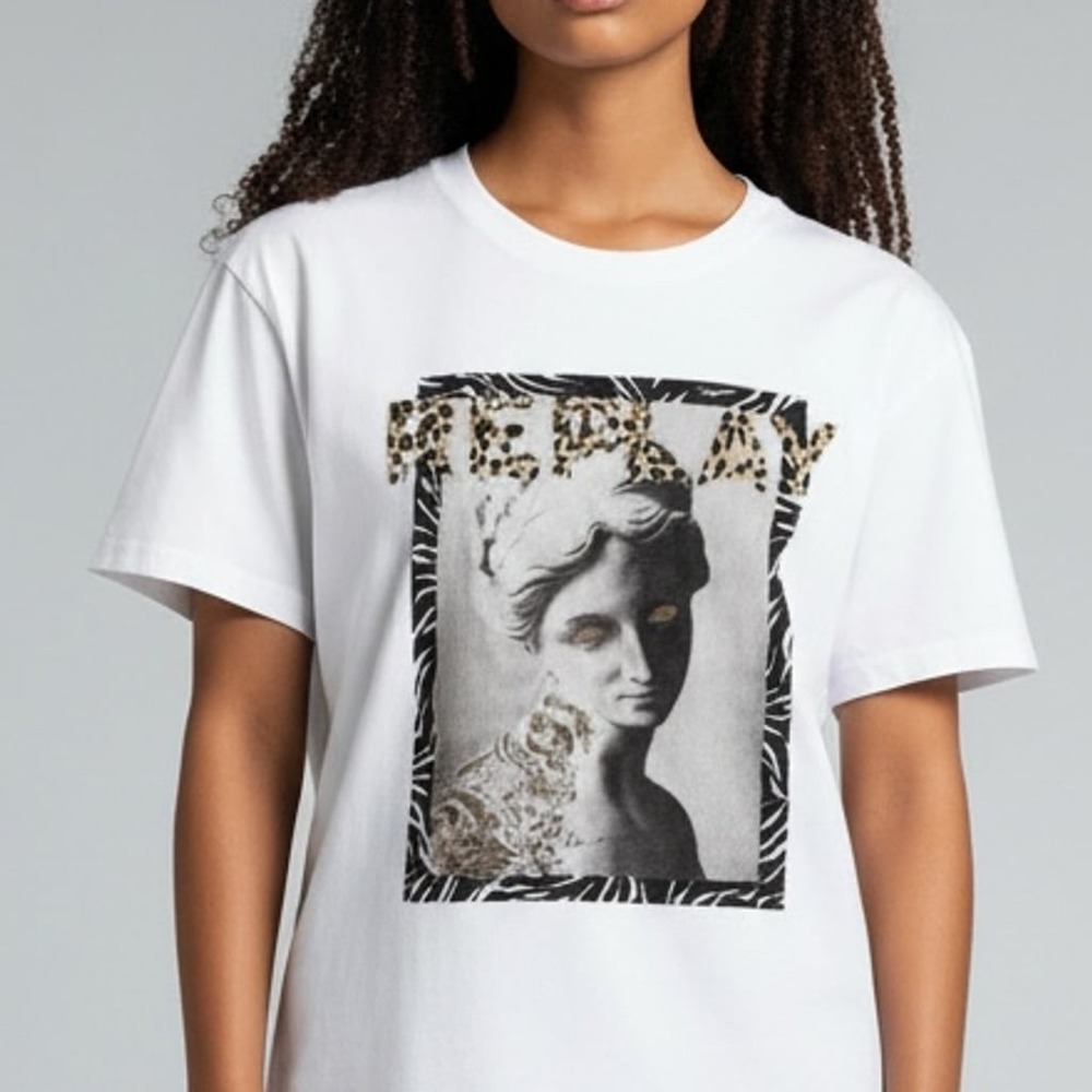 Replay Graphic Statue T-Shirt with Animal Print